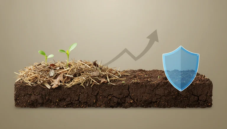 আপনার ছবির বিষয়বস্তুর ওপর ভিত্তি করে নিচে কিছু উপযোগী অল্ট টেক্সট (Alt Text) দেওয়া হলো: **বিকল্প ১ (সবচেয়ে ভালো):** > "আধুনিক কৃষিতে ফলন বৃদ্ধিতে মালচিং পদ্ধতির ব্যবহার।" **বিকল্প ২ (প্লাস্টিক মালচিং হলে):** > "চাষের জমিতে মাটির আর্দ্রতা রক্ষায় প্লাস্টিক মালচিং পেপারের প্রয়োগ।" **বিকল্প ৩ (প্রাকৃতিক মালচিং হলে):** > "গাছের গোড়ায় খড় বা জৈব সার দিয়ে মালচিং করার দৃশ্য।" **বিকল্প ৪ (সংক্ষিপ্ত):** > "মাটির সুরক্ষায় ও আগাছা দমনে মালচিং পদ্ধতি।" **পরামর্শ:** যদি আপনার ছবিটি একটি সাধারণ মালচিং করা ফসলের মাঠের হয়, তবে **বিকল্প ১** ব্যবহার করা সবচেয়ে বুদ্ধিমানের কাজ হবে। এটি এসইও (SEO) ফ্রেন্ডলি এবং ছবির সারমর্ম প্রকাশ করে।