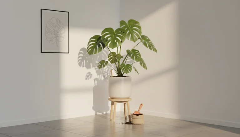 ঘরের কোণ সাজাতে একটি দৃষ্টিনন্দন মনস্টেরা গাছ।