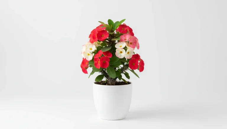 টবে ফোটা সতেজ লাল কাটা মুকুট ফুল গাছ।প্রচুর ফুলসহ একটি সুন্দর কাটা মুকুট গাছ।বাগানে কাটা মুকুট ফুল গাছের সঠিক যত্ন ও পরিচর্যা।