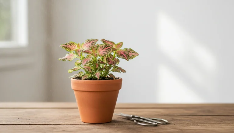 একটি টবে সতেজ ও রঙিন পাতার ফিটুনিয়া ইনডোর প্ল্যান্ট।