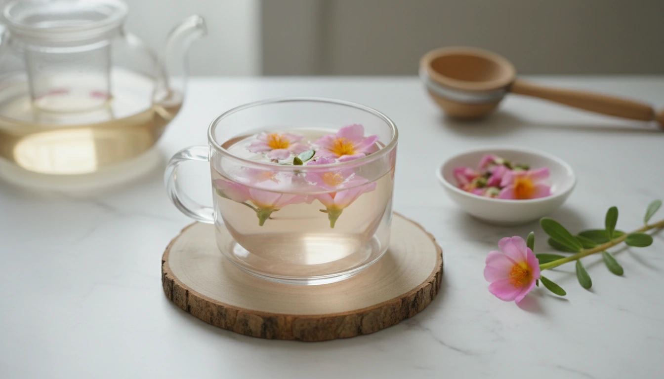 এক কাপ পর্তুলিকা ফুলের ভেষজ চা এবং এর ঘরোয়া রেসিপি। পতুলিকা ফুলের চা তৈরির সহজ ঘরোয়া পদ্ধতি। ভরপুর পর্তুলিকা ফুলের চা।