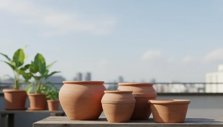 আপনার ওয়েবসাইটের কন্টেন্টের জন্য উপযুক্ত একটি ছোট অল্ট টেক্সট (Alt Text) নিচে দেওয়া হলো: **অল্ট টেক্সট:** "ছাদবাগানের জন্য বিভিন্ন আকারের মাটির বা টেরাকোটা টব।" আপনি যদি আরও নির্দিষ্টভাবে বলতে চান, তবে এটিও ব্যবহার করতে পারেন: **"গাছ লাগানোর জন্য উপযুক্ত টেকসই মাটির টেরাকোটা টব।"**