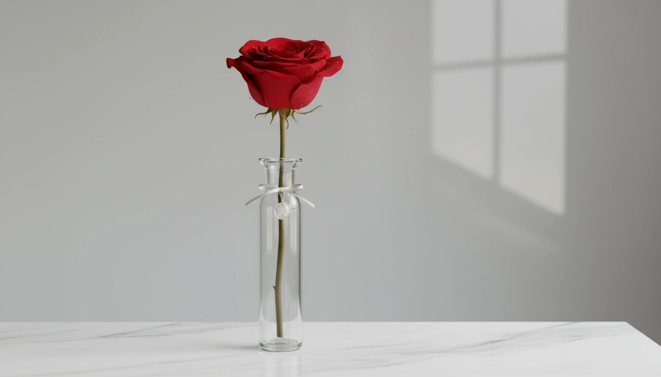 কাঁচের ফুলদানিতে রাখা সতেজ লাল গোলাপ।ভালোবাসা দিবসে উপহার পাওয়া সতেজ লাল গোলাপ।