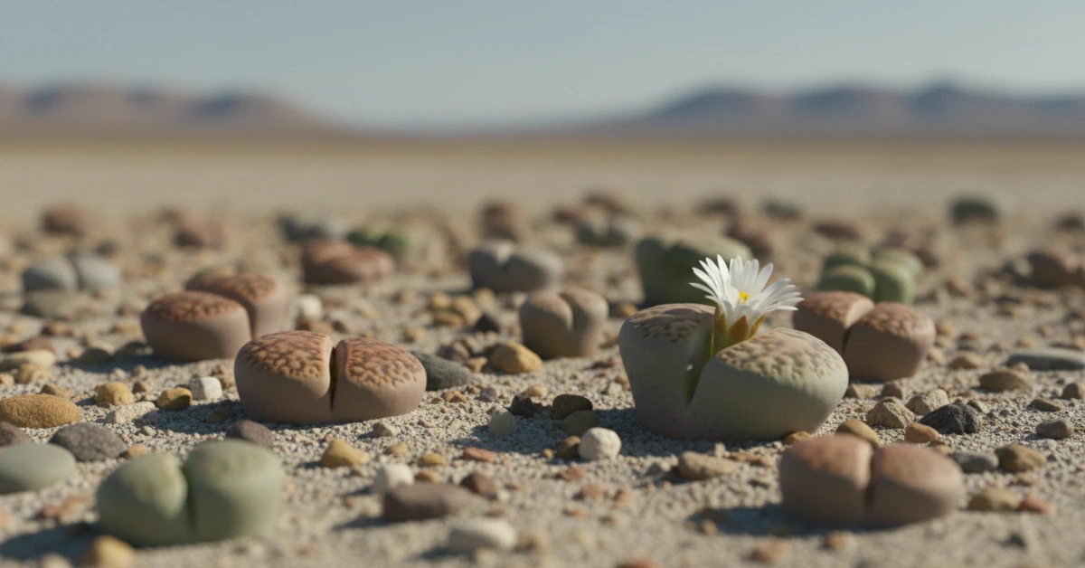 টবে সাজানো রঙিন লিথপস বা লিভিং স্টোন উদ্ভিদ।