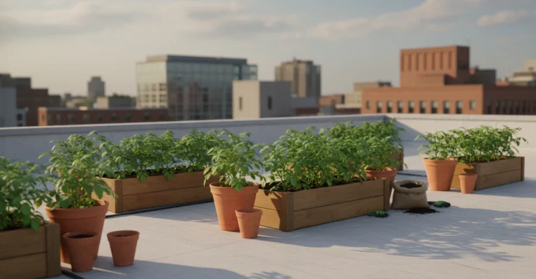 ছাদ বাগানে আলু চাষের দৃশ্য।