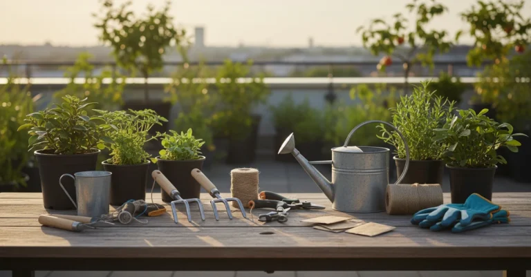 ছাদবাগানের জন্য প্রয়োজনীয় বিভিন্ন গার্ডেনিং টুলস বা বাগানের সরঞ্জাম।